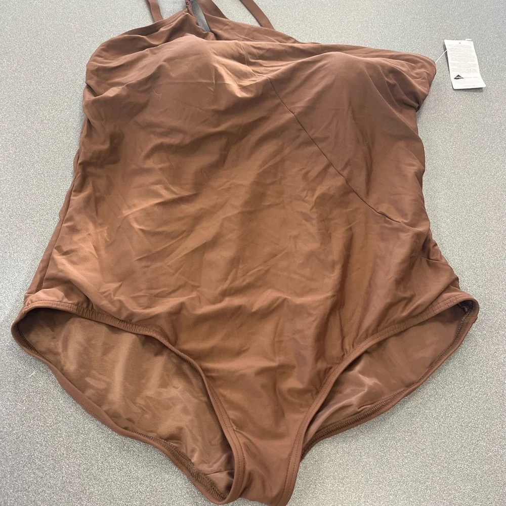 Lands End Brown One Shoulder One Piece Swimsuit Sz.‎ 24W NWT
